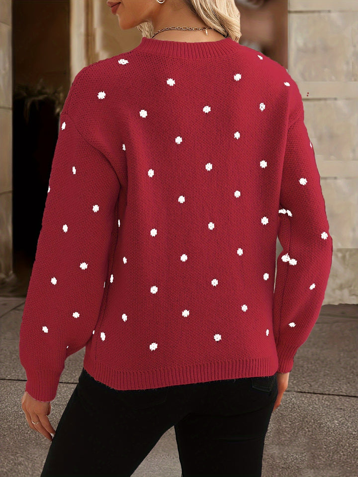 Round Dot Jacquard Polyester Elegant Long Sleeve Knitted Turtleneck