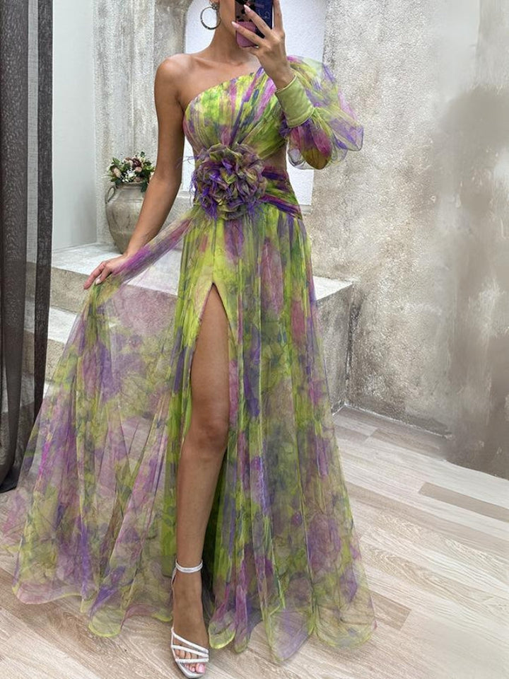 Daphne - Asymmetrical Floral Maxi Gown