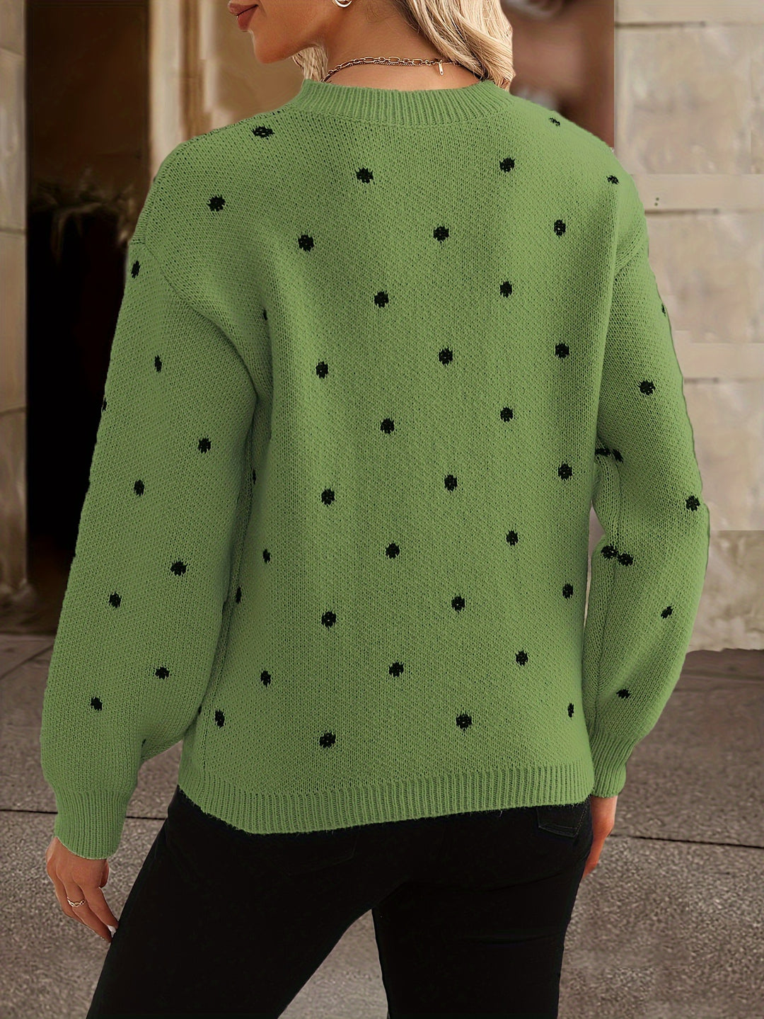 Round Dot Jacquard Polyester Elegant Long Sleeve Knitted Turtleneck
