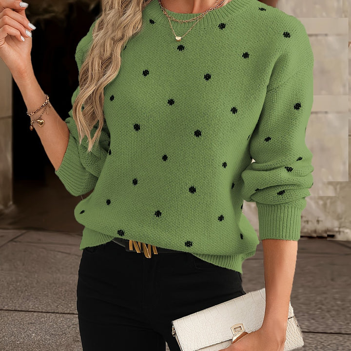 Round Dot Jacquard Polyester Elegant Long Sleeve Knitted Turtleneck