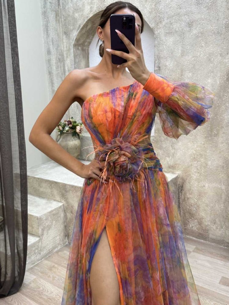 Daphne - Asymmetrical Floral Maxi Gown