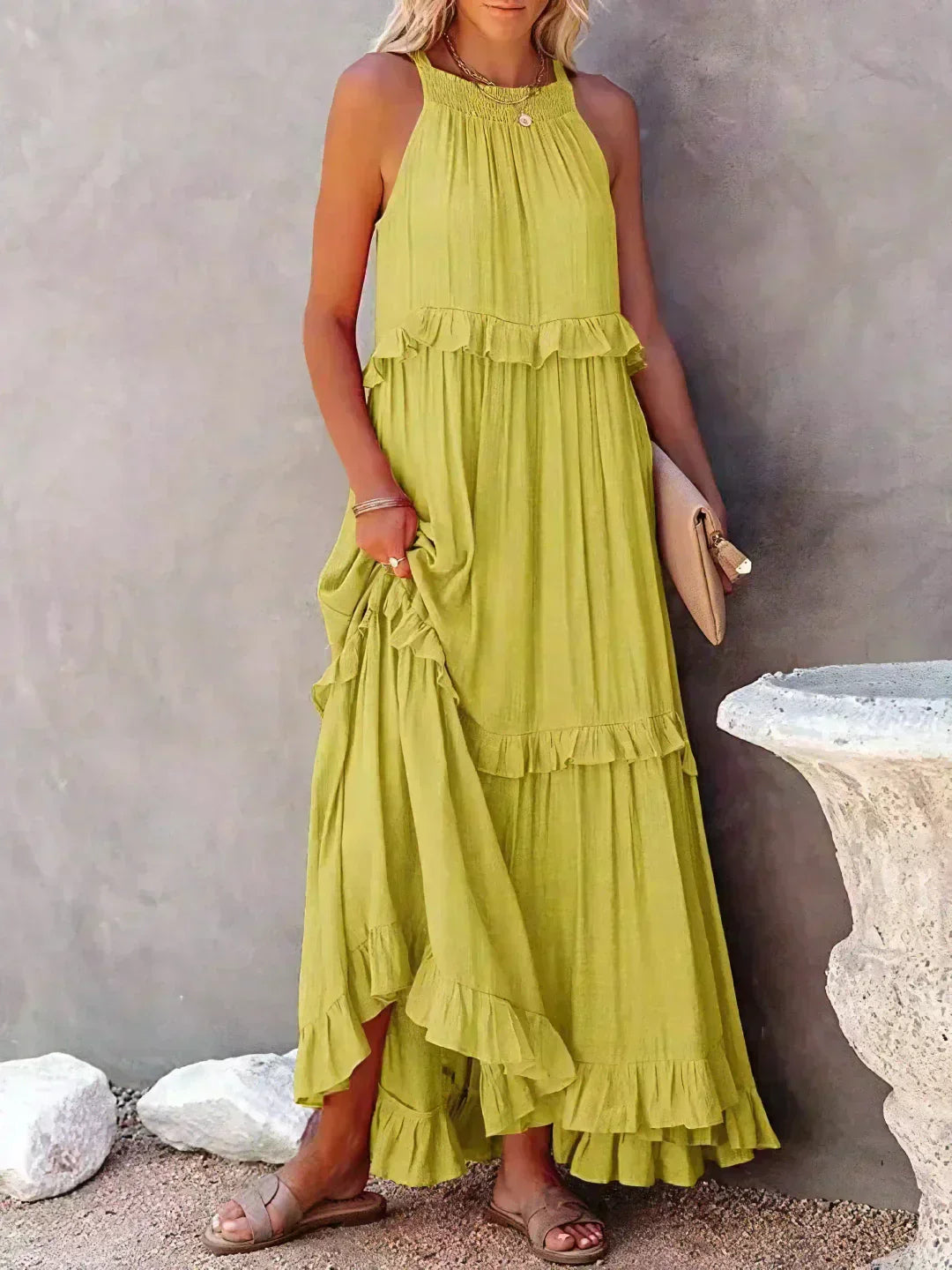 Thea - Maxi Ruffle Halter Dress (Limited Stock Available)