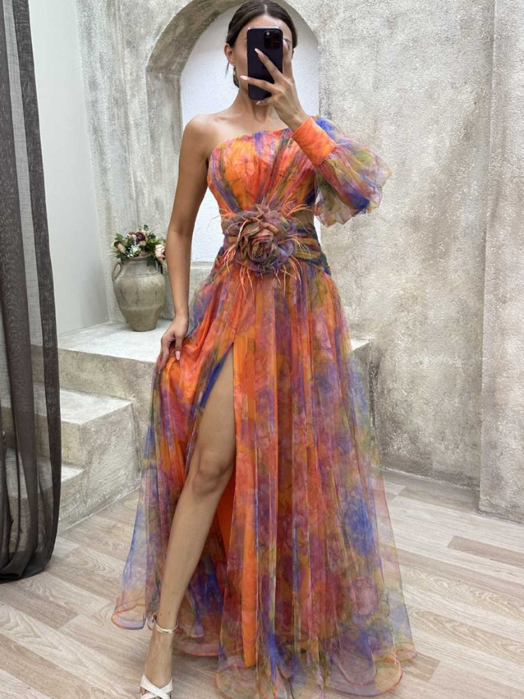 Daphne - Asymmetrical Floral Maxi Gown