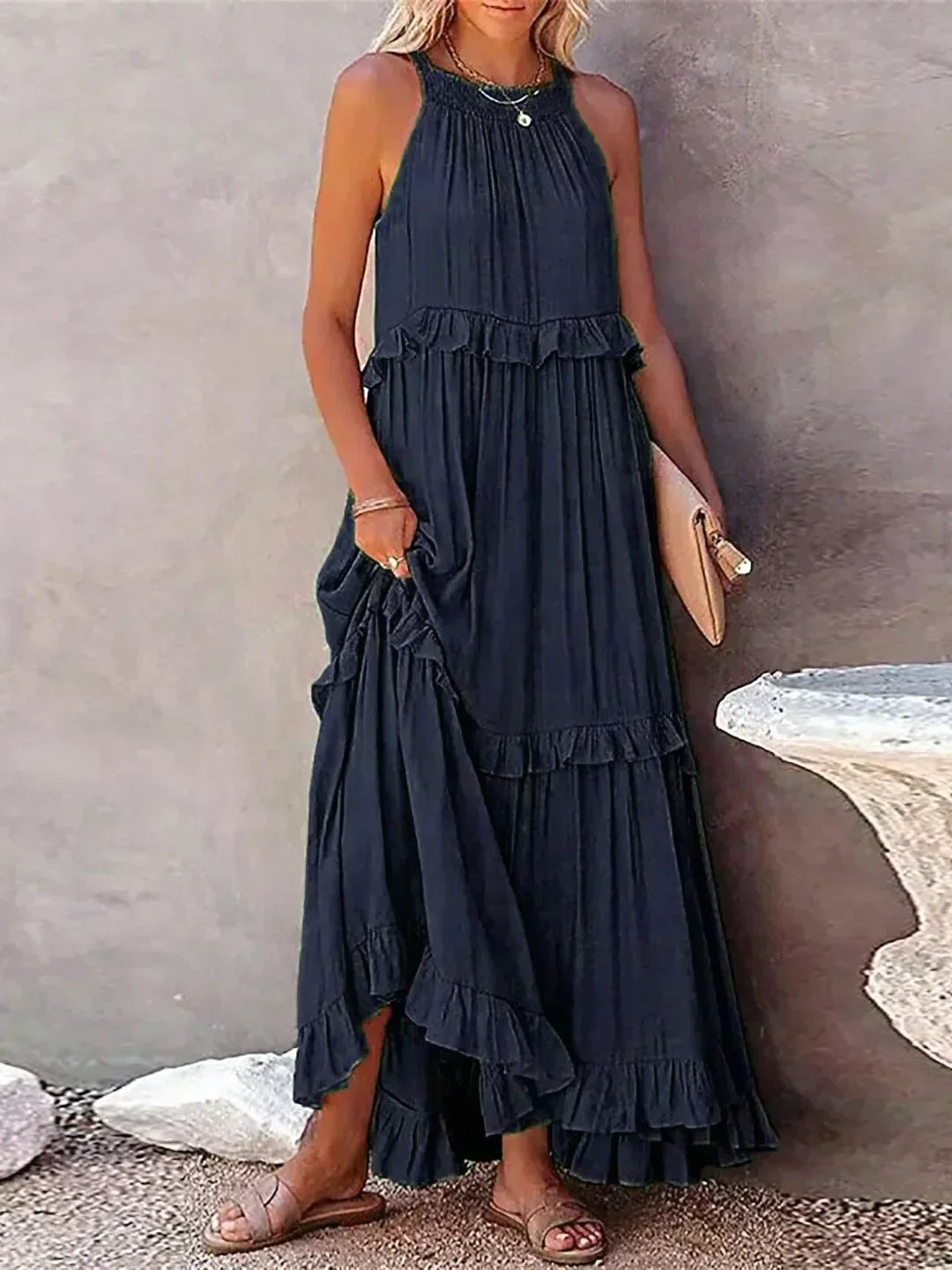Thea - Maxi Ruffle Halter Dress (Limited Stock Available)