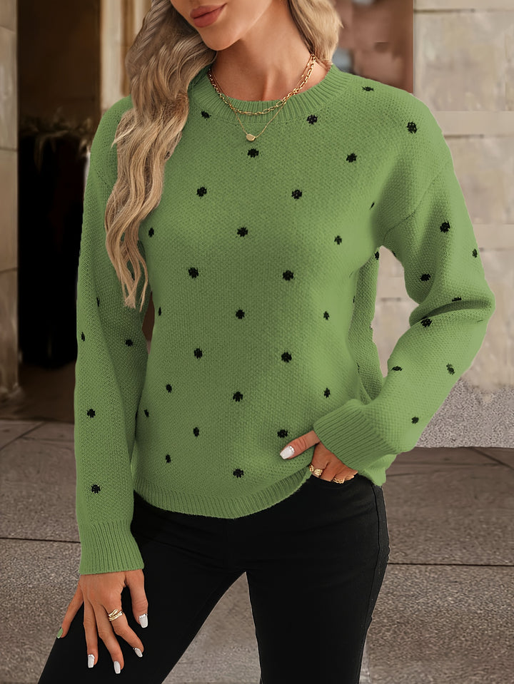 Round Dot Jacquard Polyester Elegant Long Sleeve Knitted Turtleneck