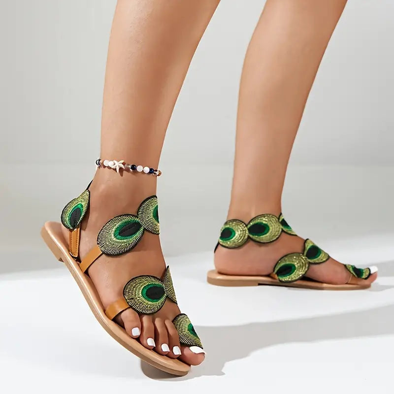 Louisa - Peacock Print Sandals