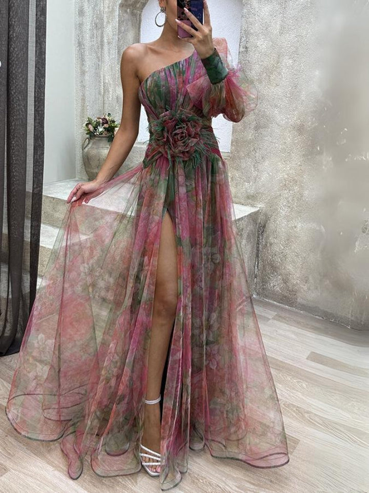 Daphne - Asymmetrical Floral Maxi Gown