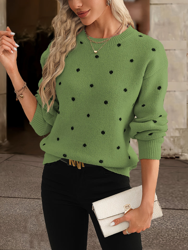 Round Dot Jacquard Polyester Elegant Long Sleeve Knitted Turtleneck