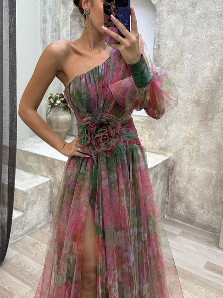 Daphne - Asymmetrical Floral Maxi Gown