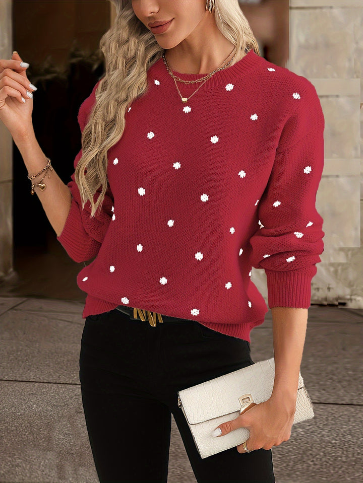 Round Dot Jacquard Polyester Elegant Long Sleeve Knitted Turtleneck