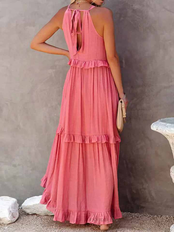 Thea - Maxi Ruffle Halter Dress (Limited Stock Available)