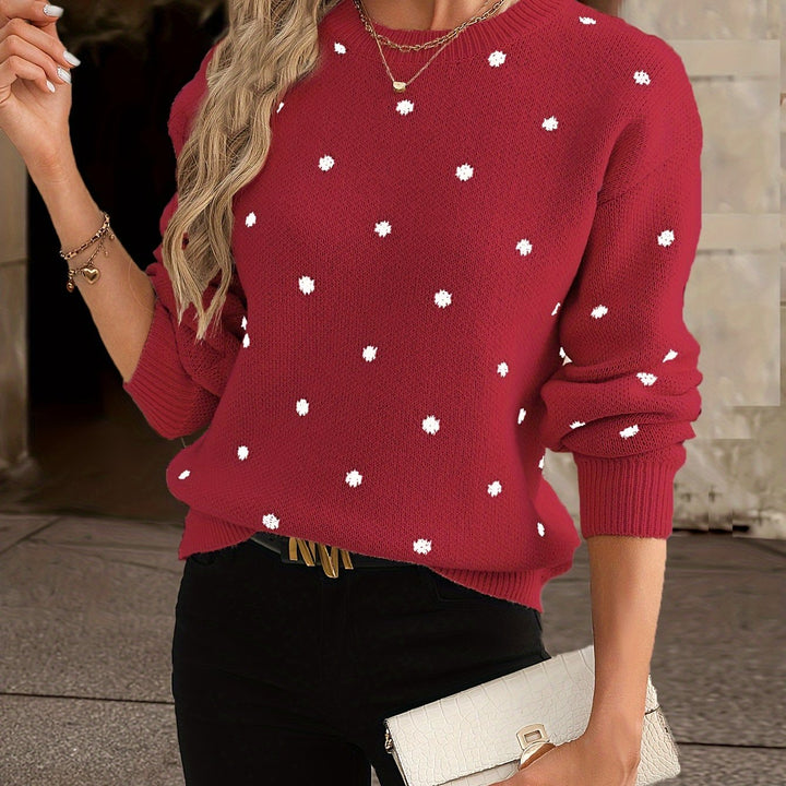 Round Dot Jacquard Polyester Elegant Long Sleeve Knitted Turtleneck