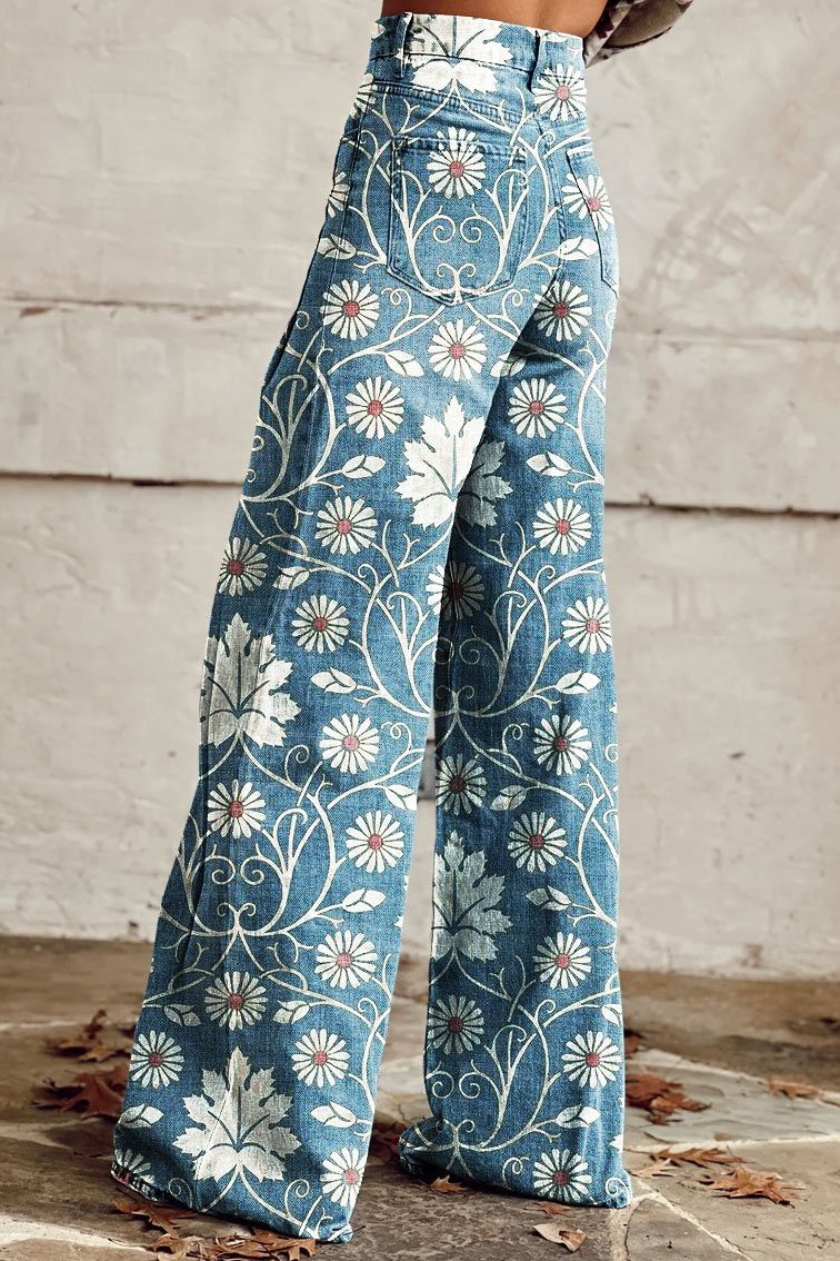 Margherita - Elegant Boho Trousers with Floral Pattern