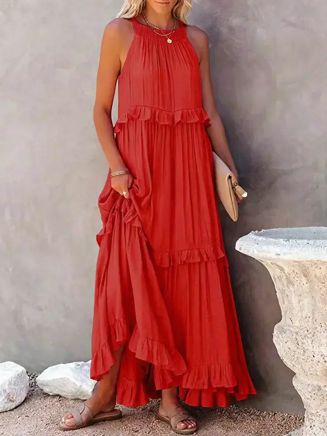 Thea - Maxi Ruffle Halter Dress (Limited Stock Available)