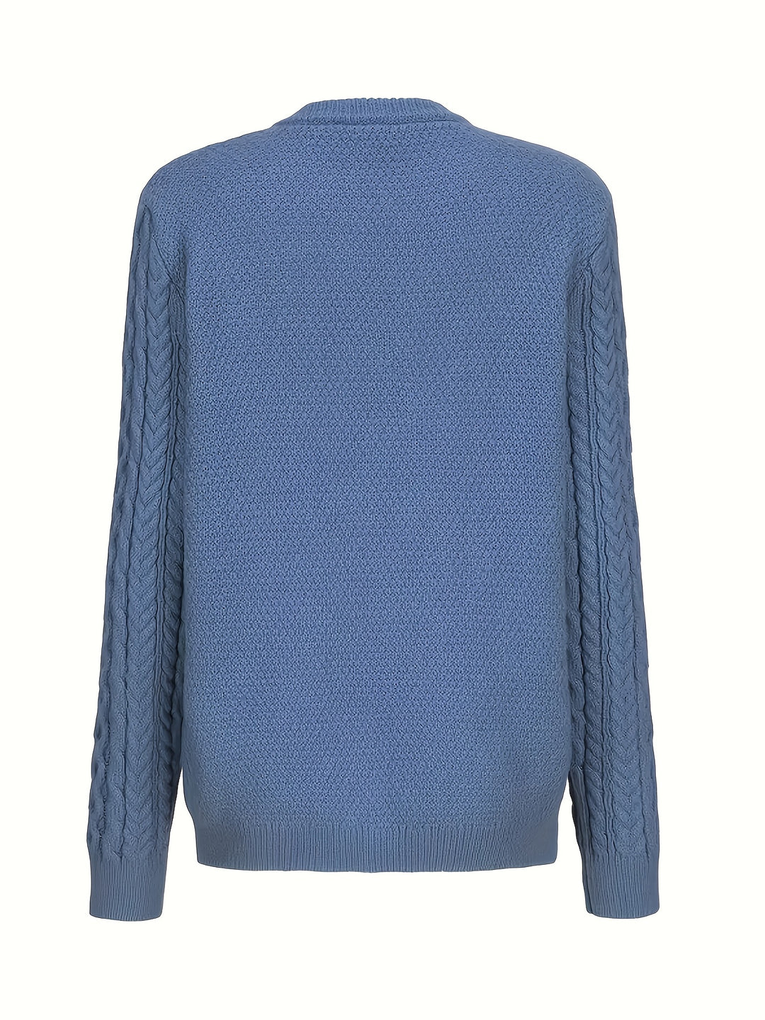 Plus Size - Women'S Cozy Blue Cardigan - Long Sleeve, Geometric Pattern, Button-Up Front, Round Neck, Perfect for Fall/Winter, Casual Style, Textured Sweater, Autumn Clothing | Round Neck Sweater | Fabric