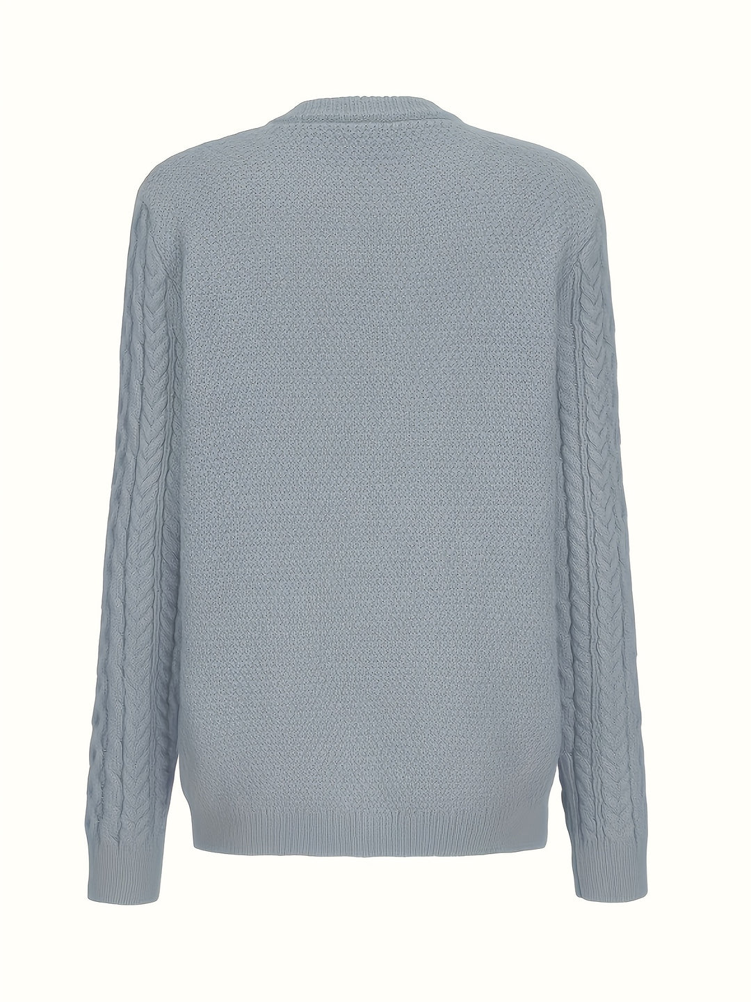 Plus Size - Women'S Cozy Blue Cardigan - Long Sleeve, Geometric Pattern, Button-Up Front, Round Neck, Perfect for Fall/Winter, Casual Style, Textured Sweater, Autumn Clothing | Round Neck Sweater | Fabric